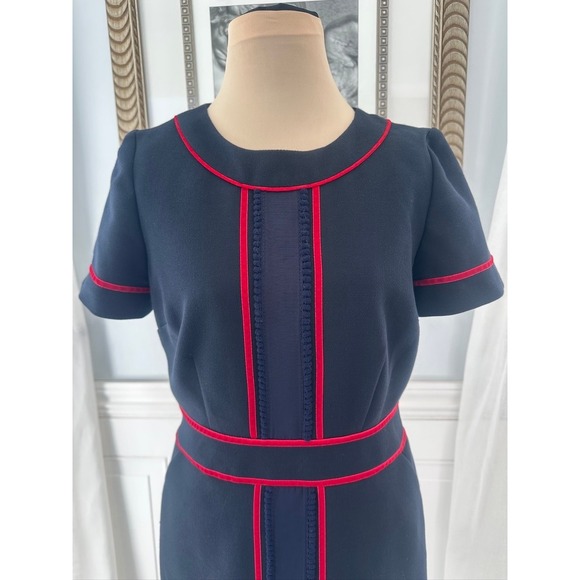 Boden Navy Blue Red Trim Sheath Dress Short Sleeve Business Casual Size US6/UK10 - Picture 2 of 8
